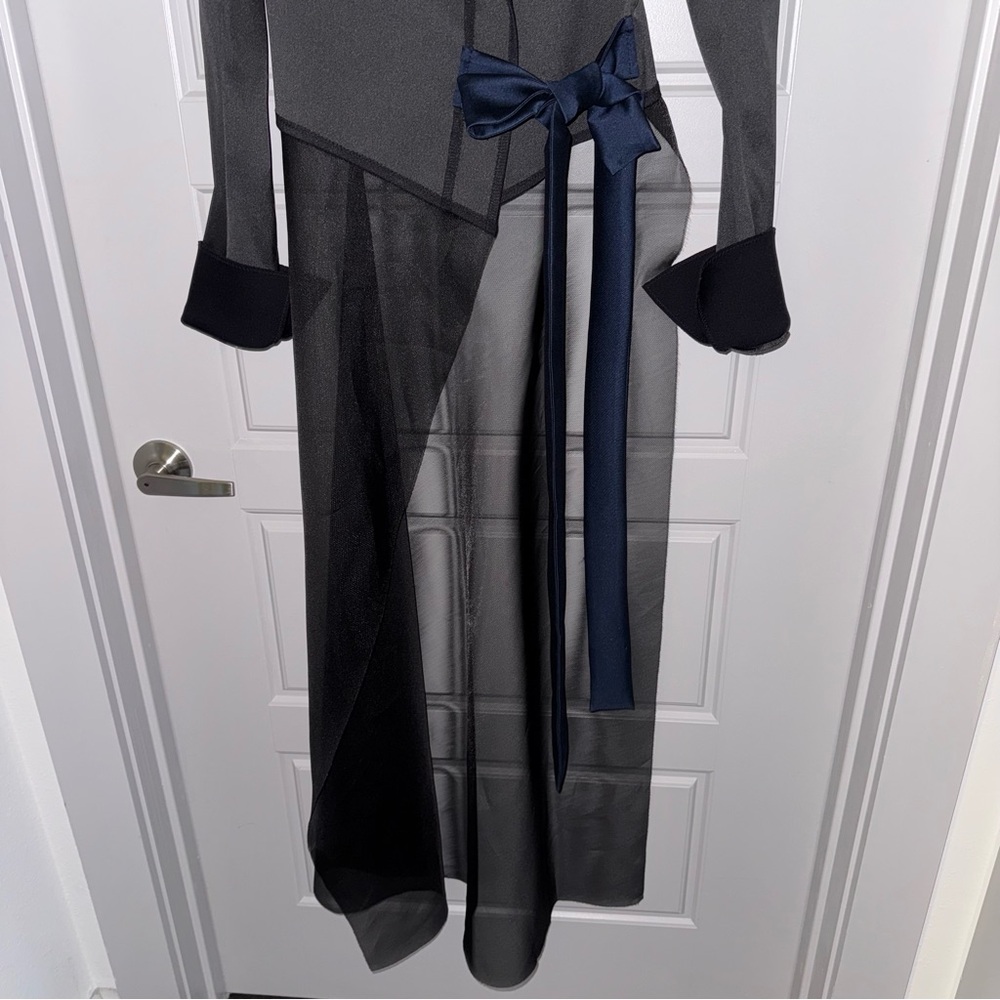 Designer Marie Saint Pierre Asymmetric Statement Long Coat Black & Navy 2 🖤 - Picture 12 of 13